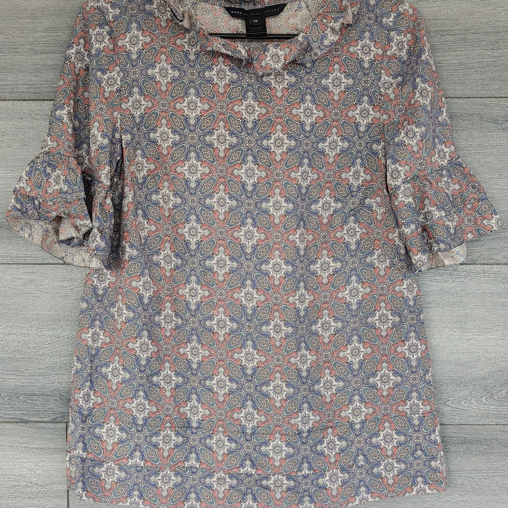 Marc By Marc Jacobs Blue and Pink Patterned Blouse